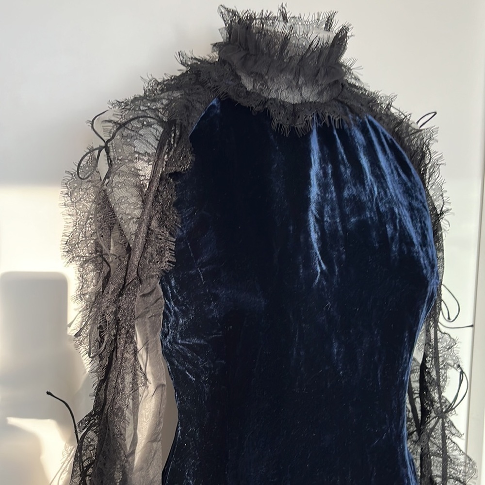 Stunning navy velvet and lace dress